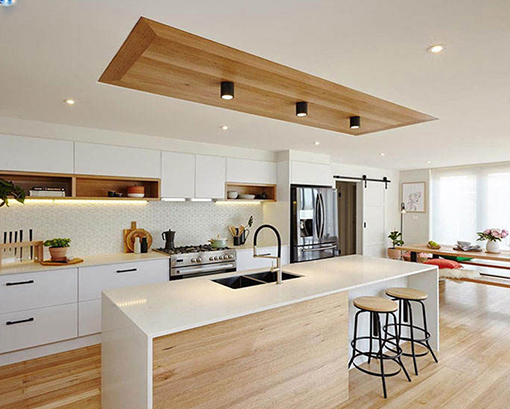 White lacquer open kitchen with small kitchen pantry cabinet