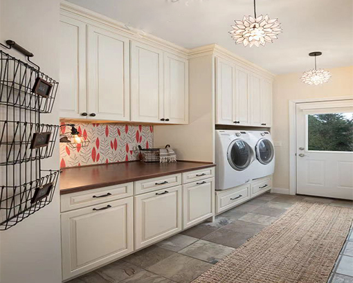 Laundry room closet cabinets with white color