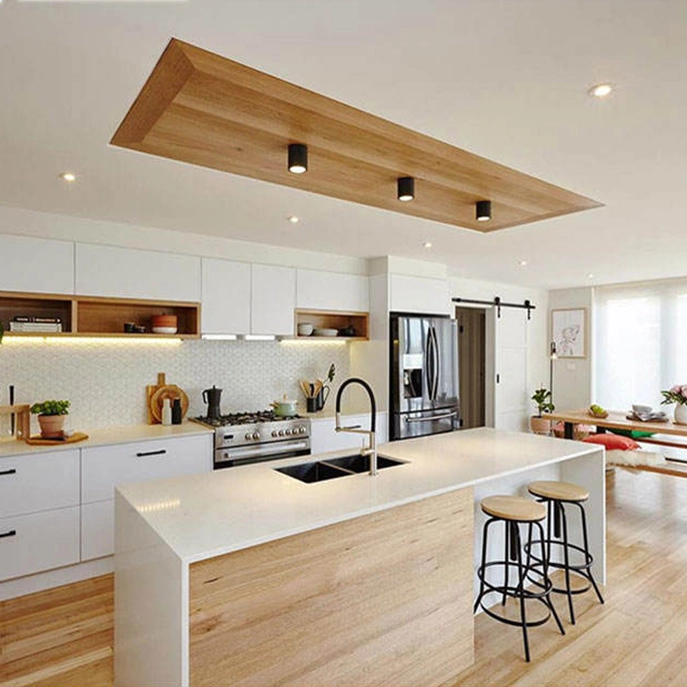 White lacquer open kitchen with small kitchen pantry