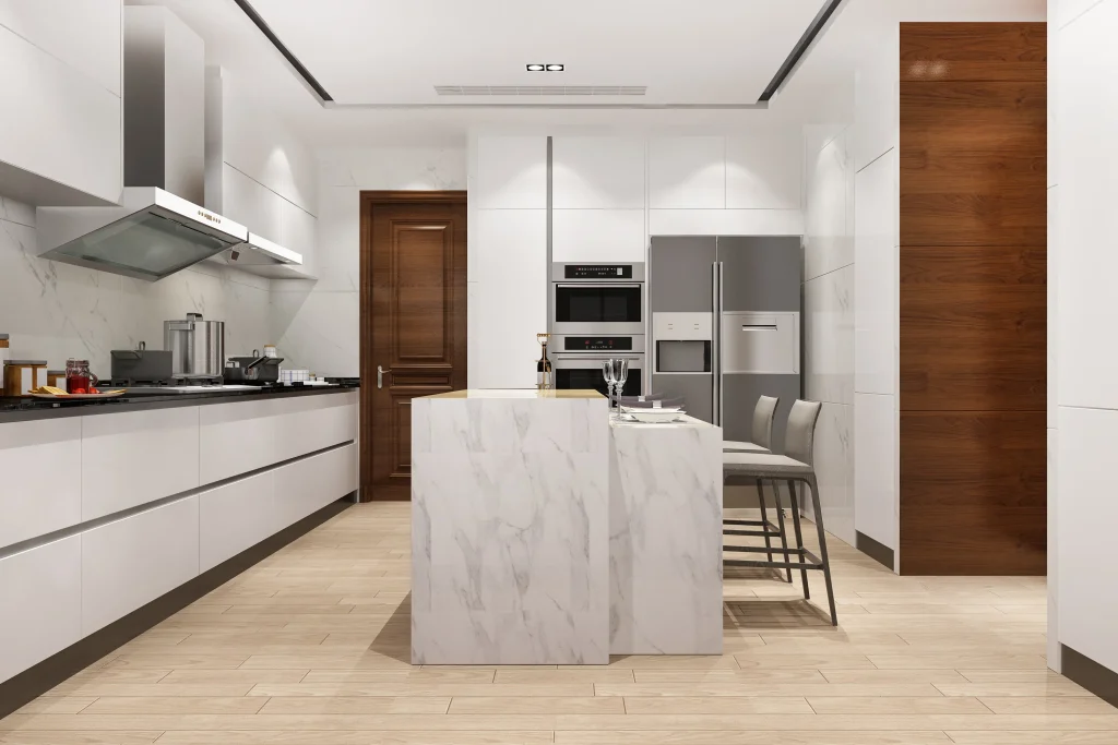 3d-rendering-white-minimal-kitchen-with-wood-decoration
