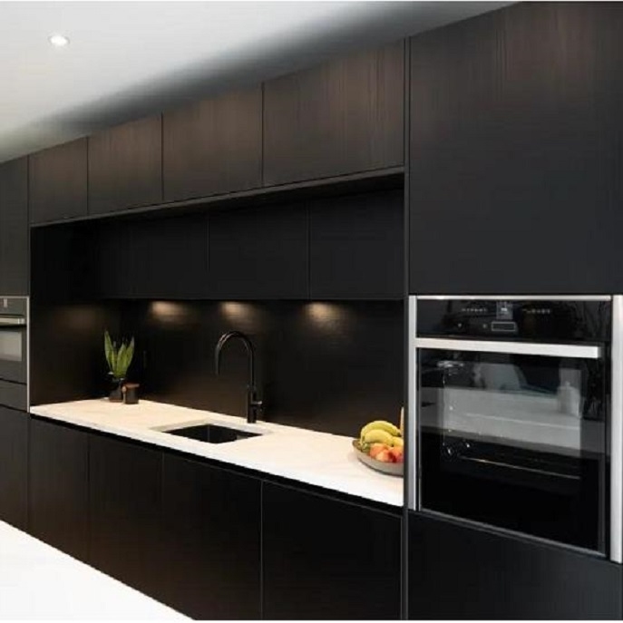 satin black kitchen cabinets